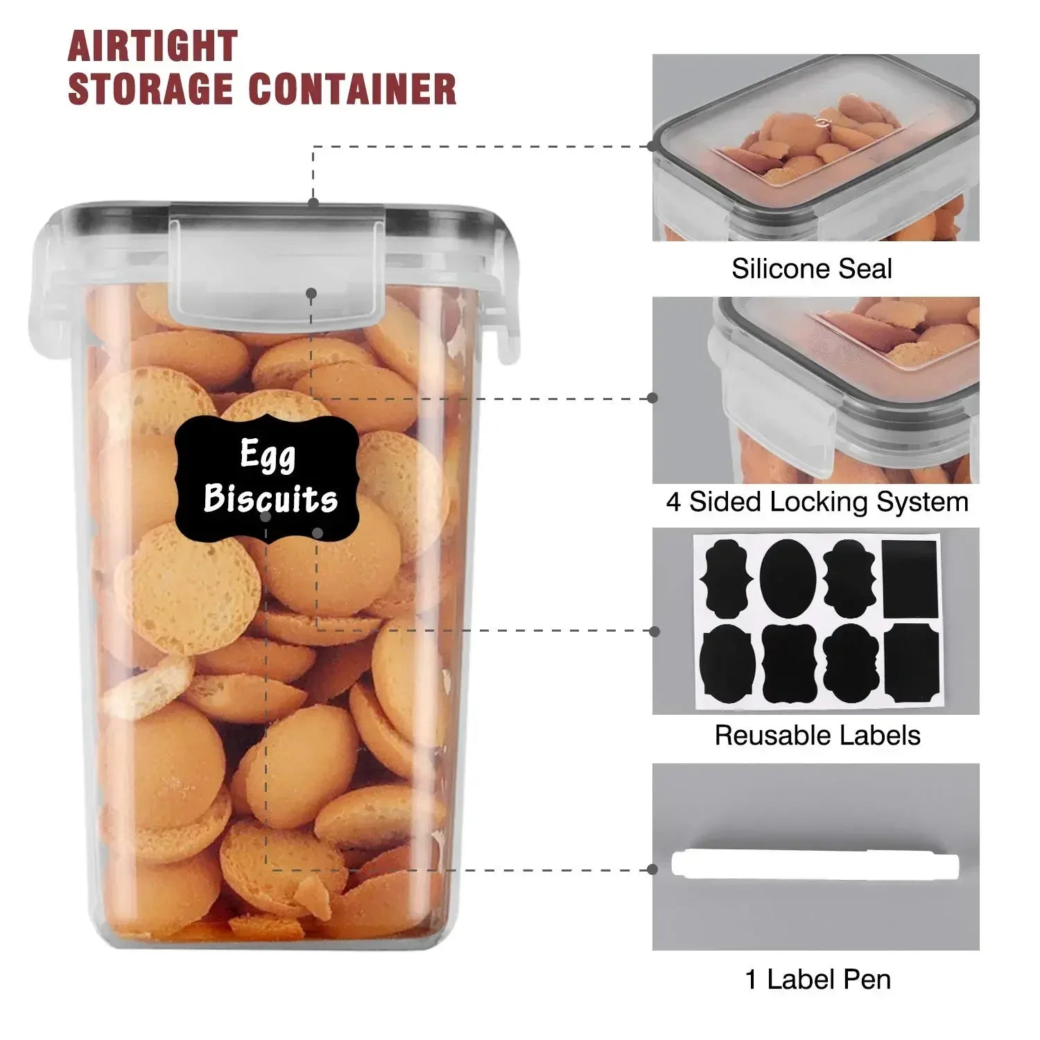 Airtight Food Storage Containers – 5 Piece Kitchen Organizer Set